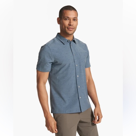 Vuori Bridge Short Sleeve Button Down Shirt Men’s Small Print Grey Blue - Picture 1 of 9